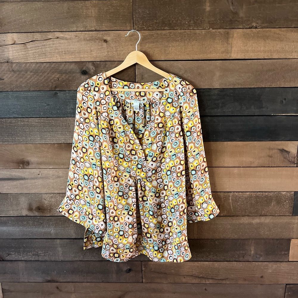 Vintage Diane Von Furstenberg Silk Geometric Print Boho Blouse Top